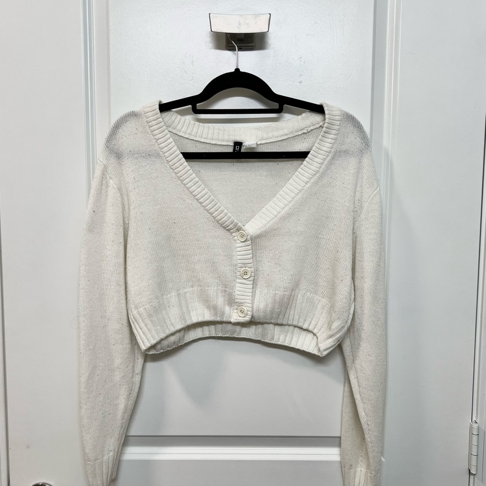 Cream White Cropped Button Down Cardigan